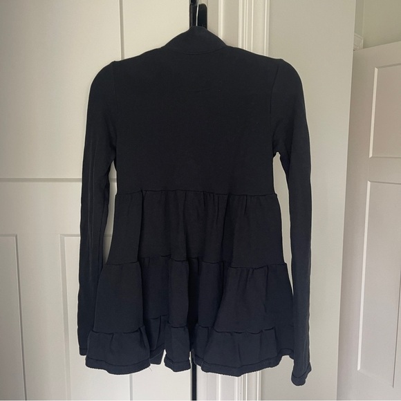 Anthropologie Black Lila Tiered Babydoll Ruffled Back Open Front Cardigan - Picture 5 of 5